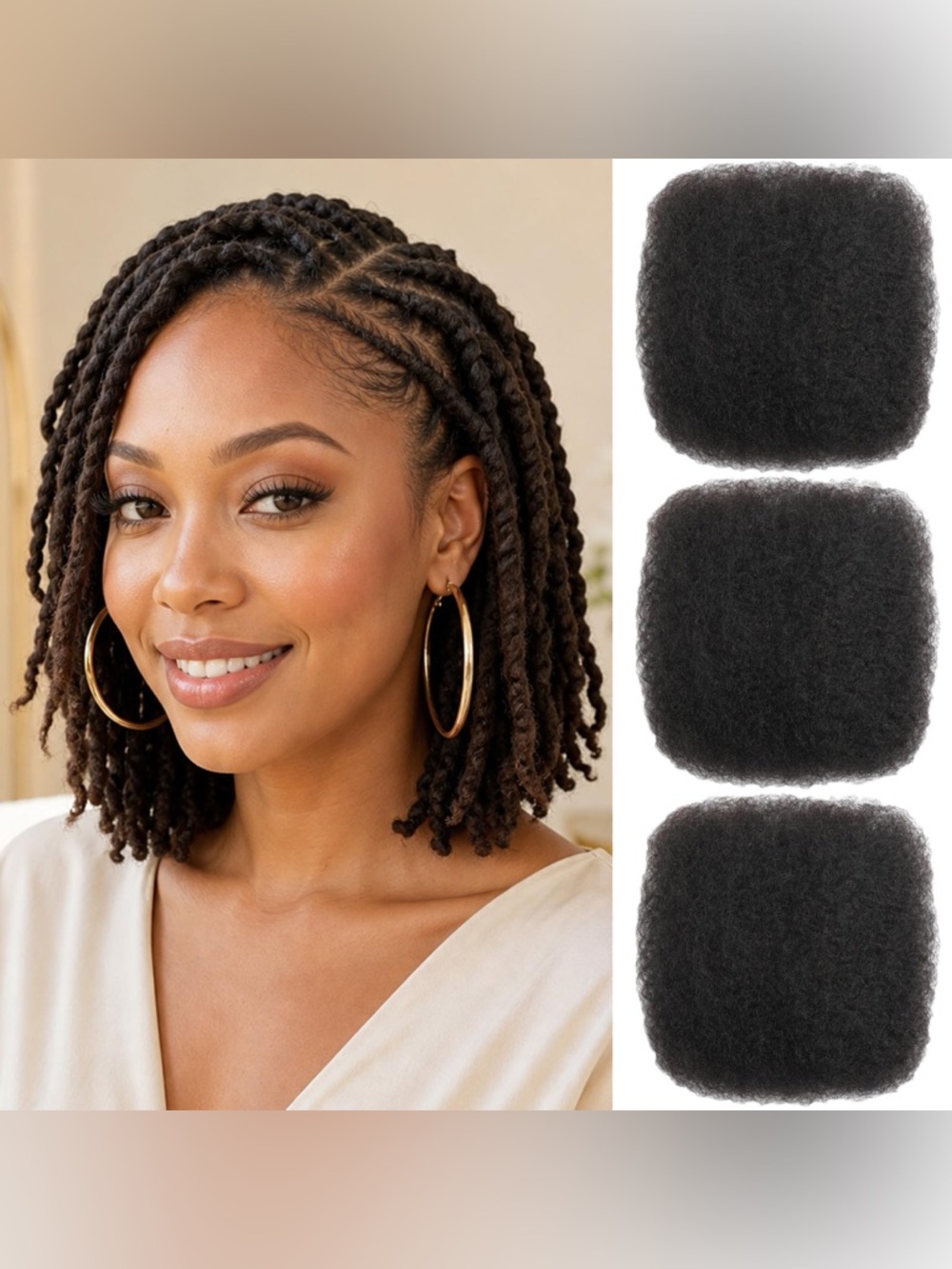 HUMAN HAIR Afro Kinkys Bulk Hair for Braiding 12 Inch 3 Bundles 75 Gram